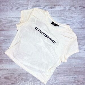 Official General Motors GM Camaro sheer racing shirt sleeve crop top shirt XL